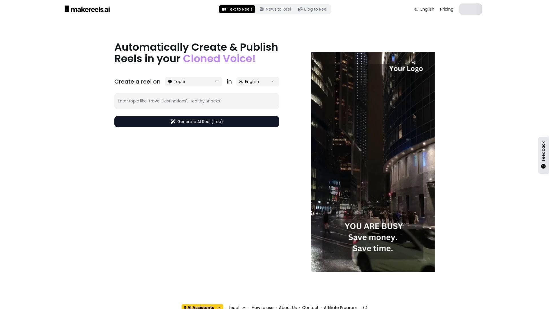Makereels interface screenshot showing main features and user interface