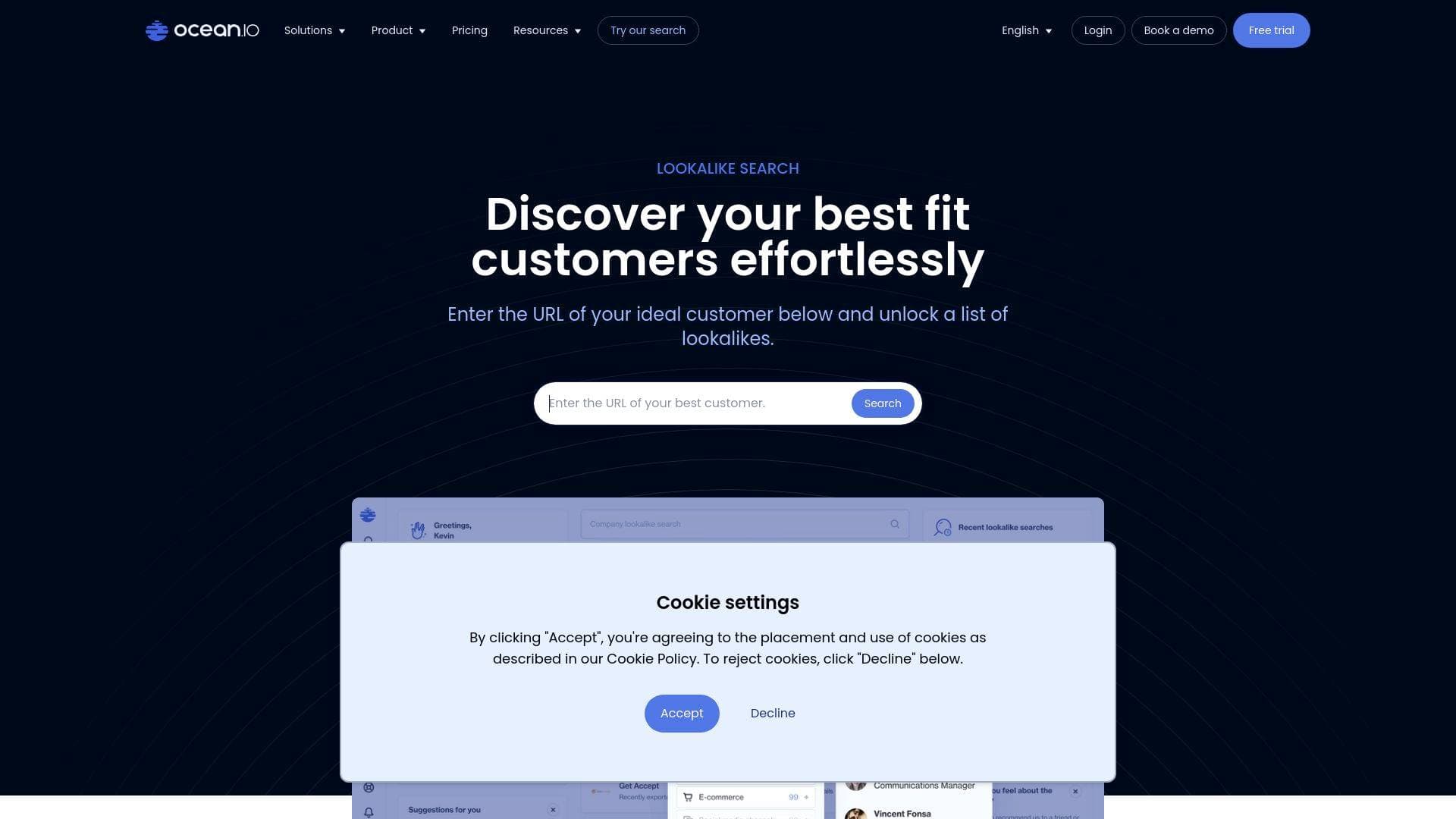 Ocean interface screenshot showing main features and user interface