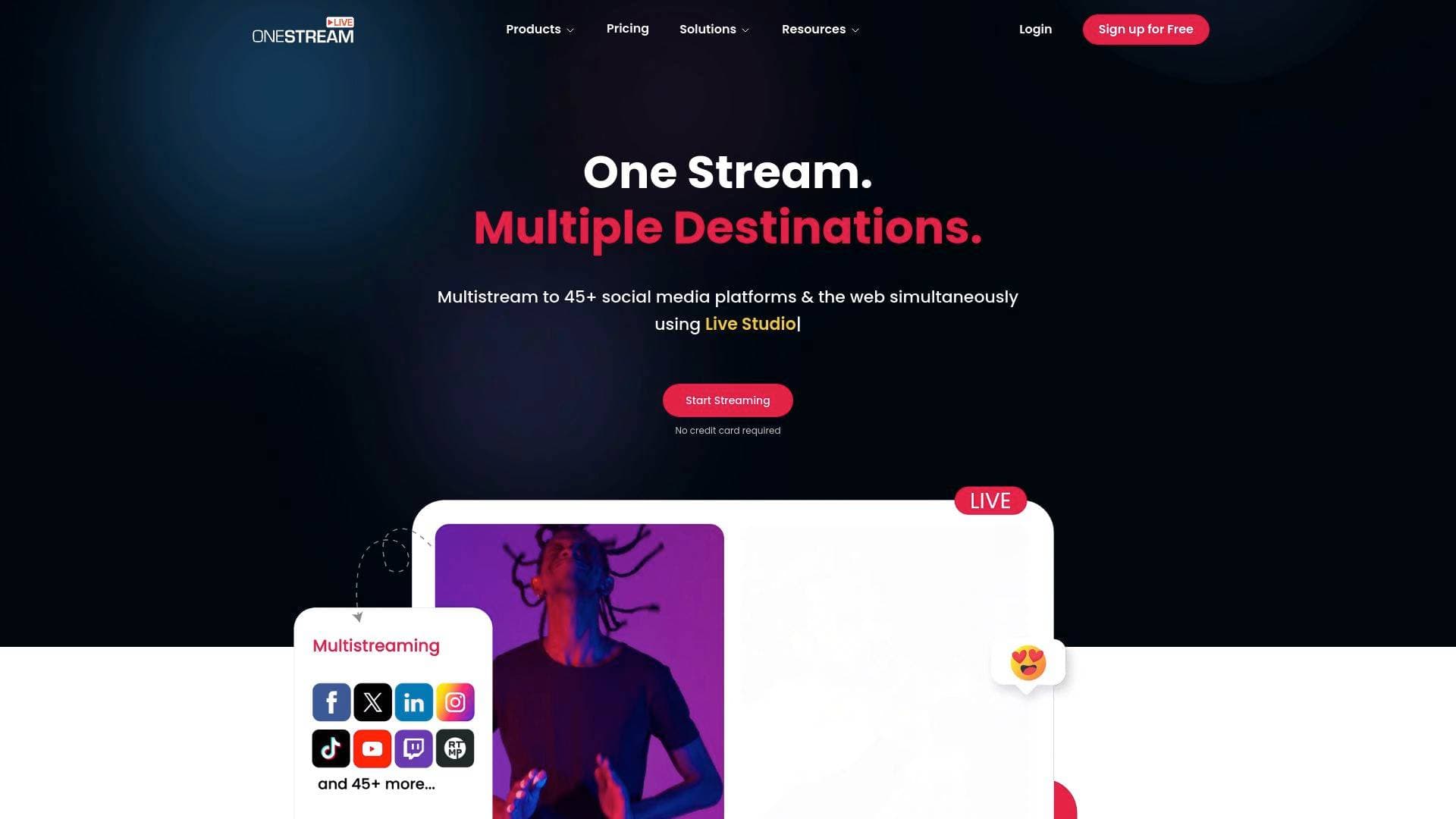 OneStream Live interface screenshot showing main features and user interface