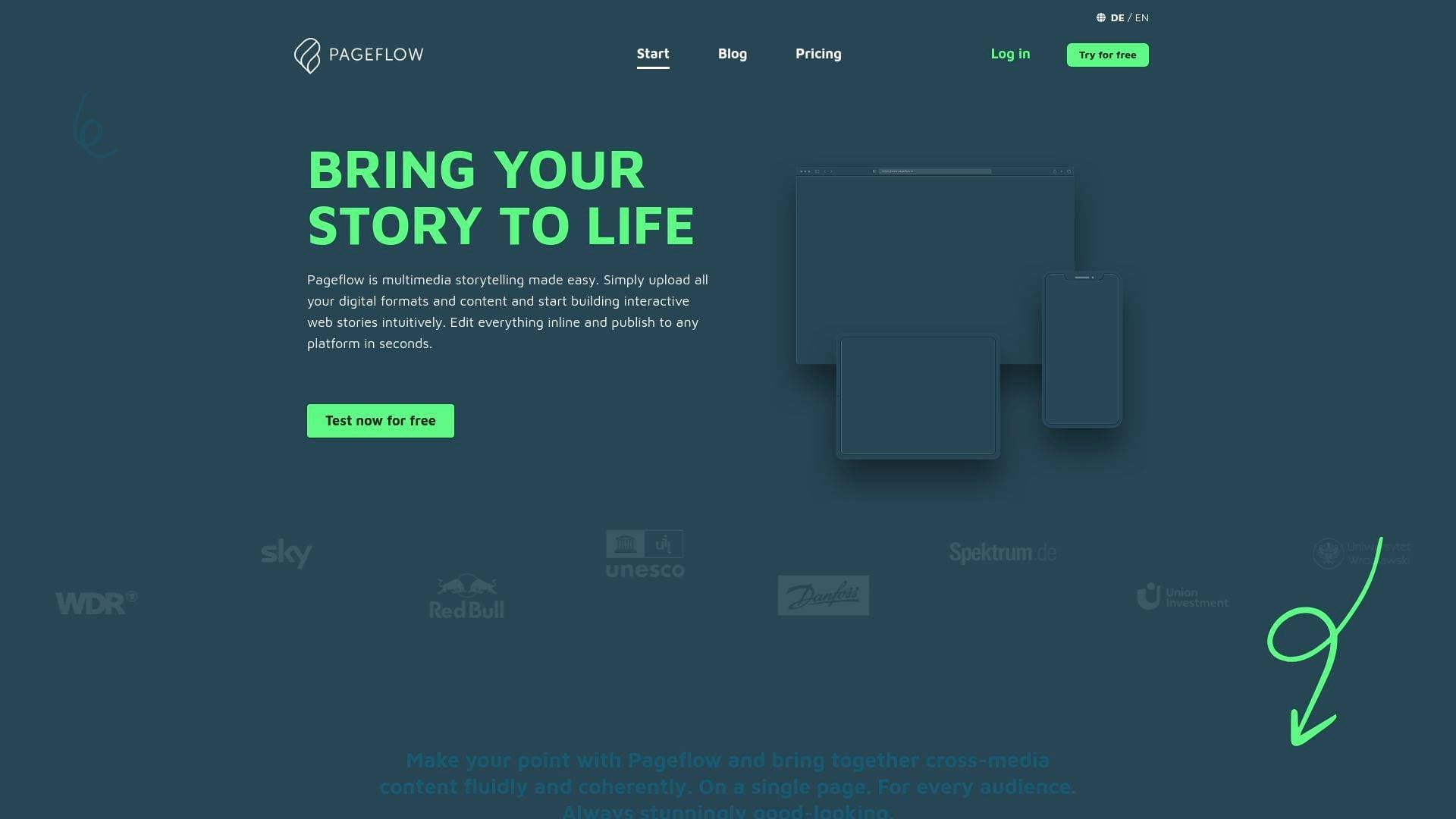 PageFlow interface screenshot showing main features and user interface