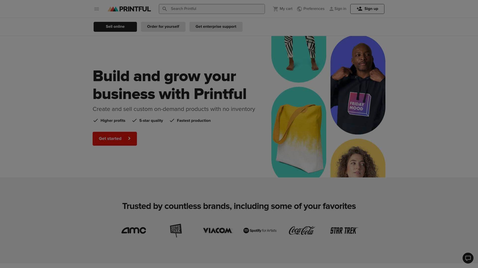 Printful interface screenshot showing main features and user interface
