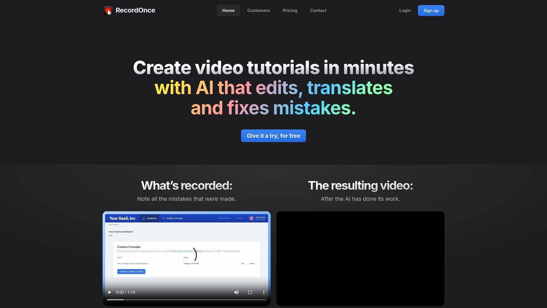 Record Once interface screenshot showing main features and user interface