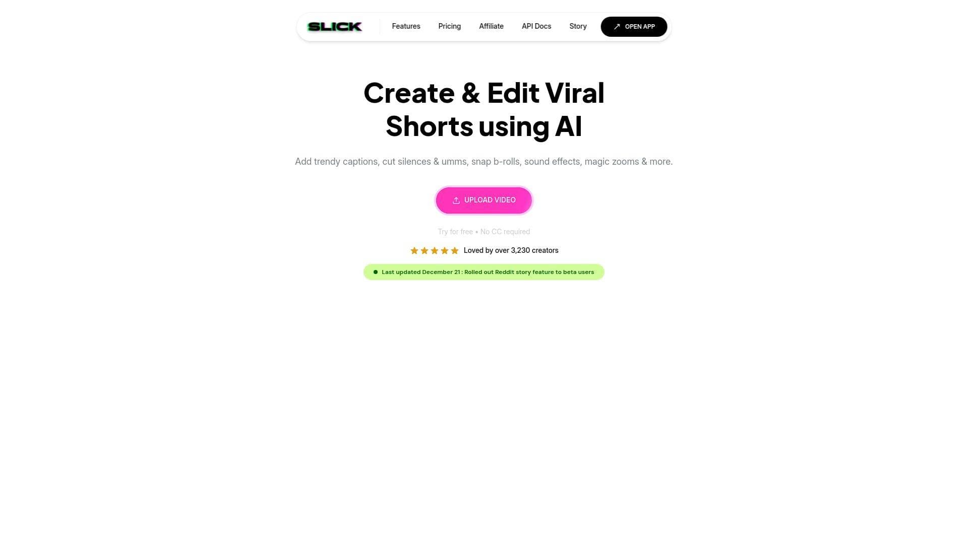 Slick interface screenshot showing main features and user interface
