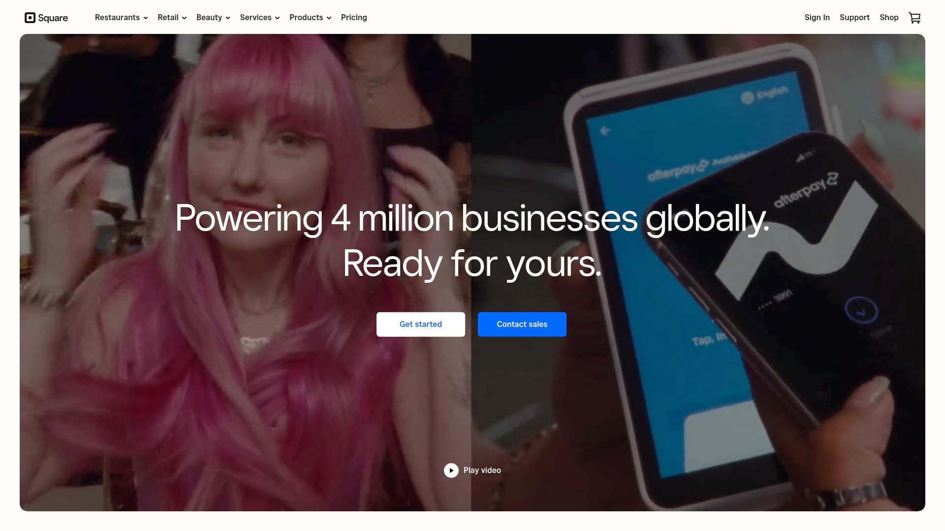 Square interface screenshot showing main features and user interface