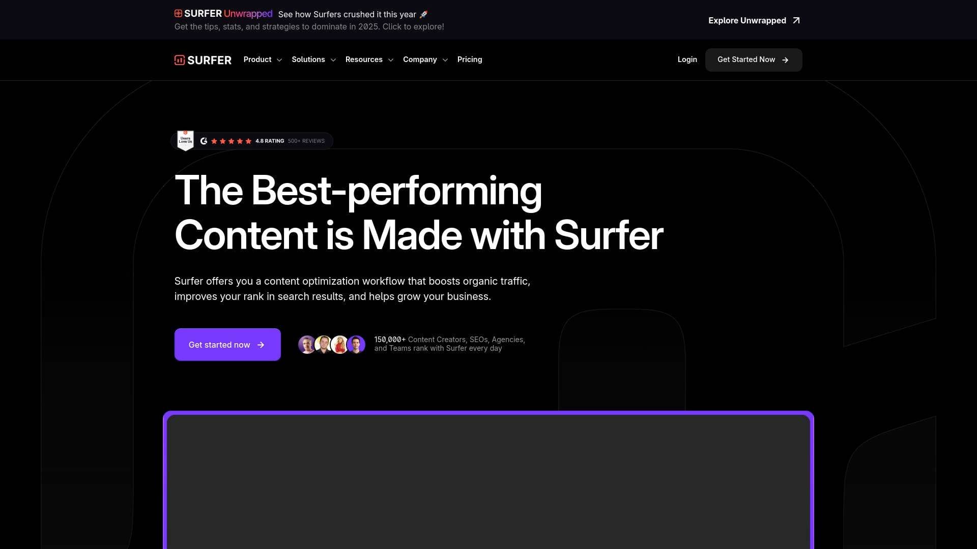 Surferseo interface screenshot showing main features and user interface