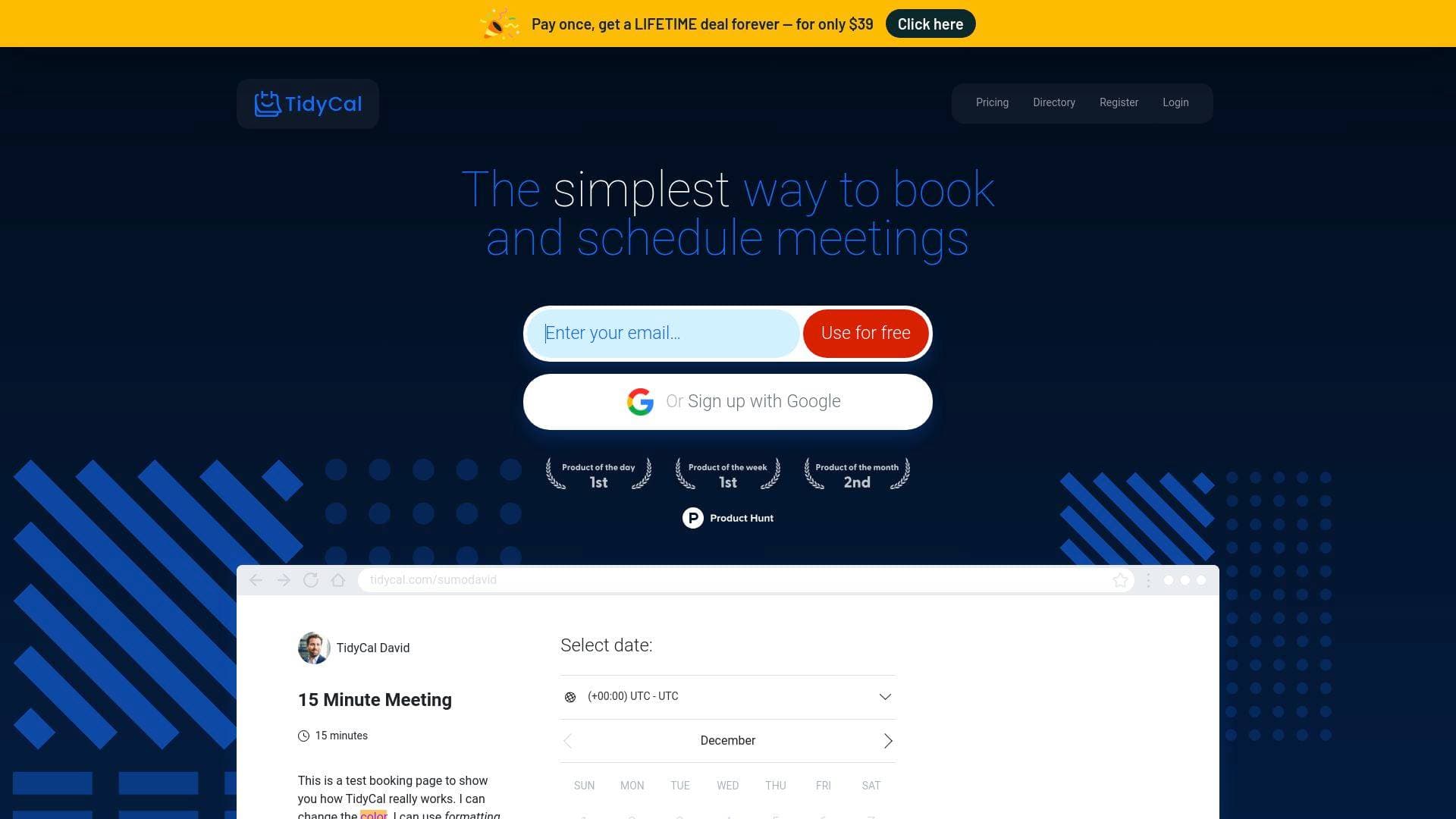 TidyCal interface screenshot showing main features and user interface
