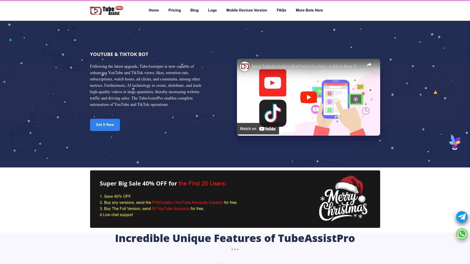 TubeAssistPro interface screenshot showing main features and user interface