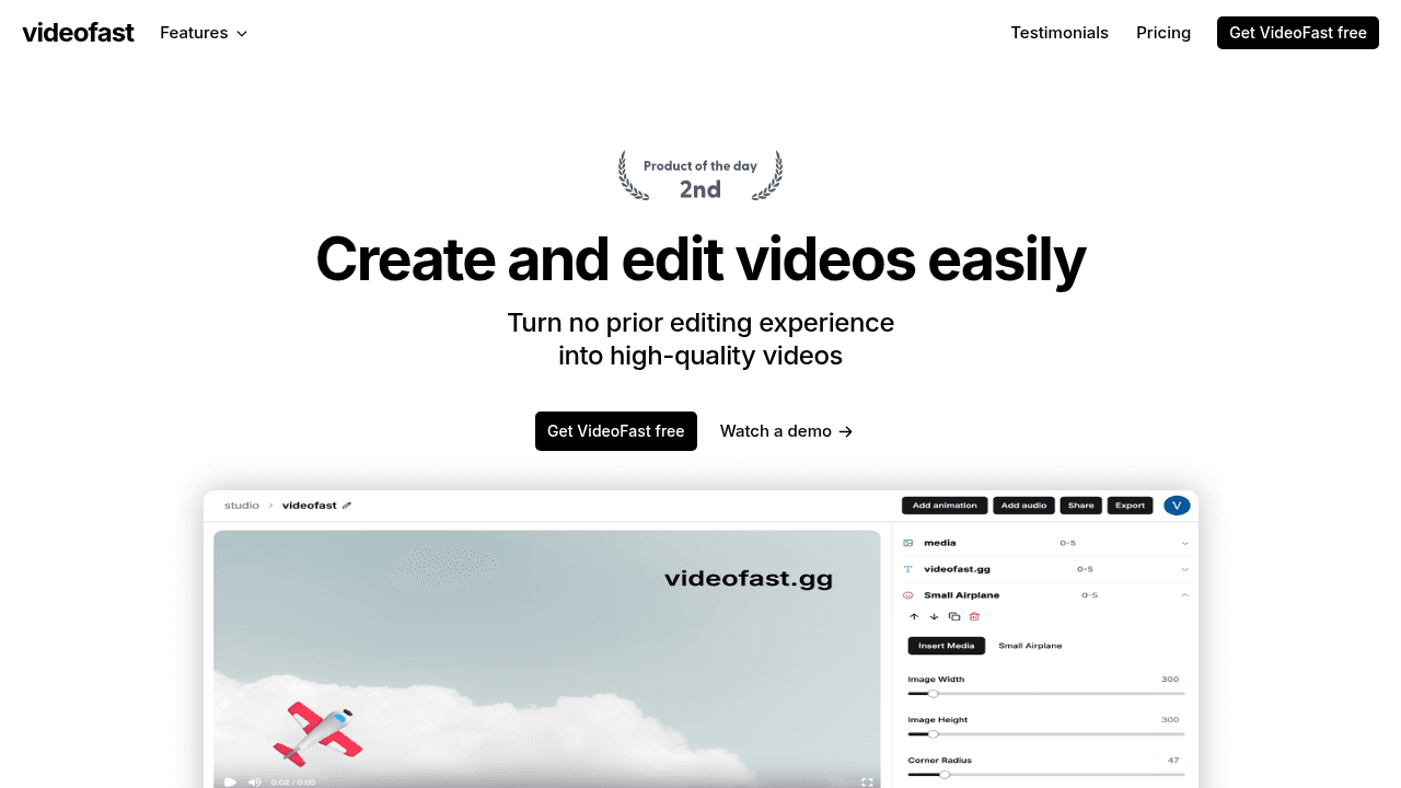 VideoFast interface screenshot showing main features and user interface