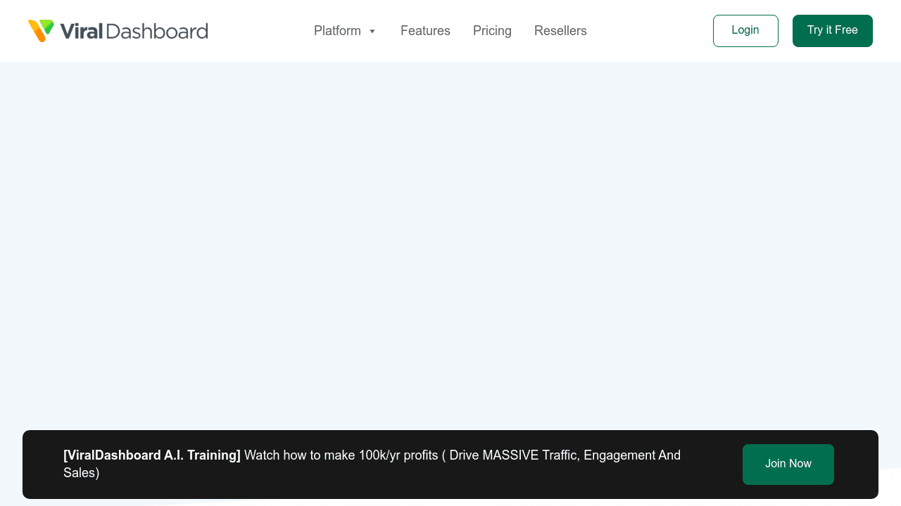 ViralDashboard interface screenshot showing main features and user interface