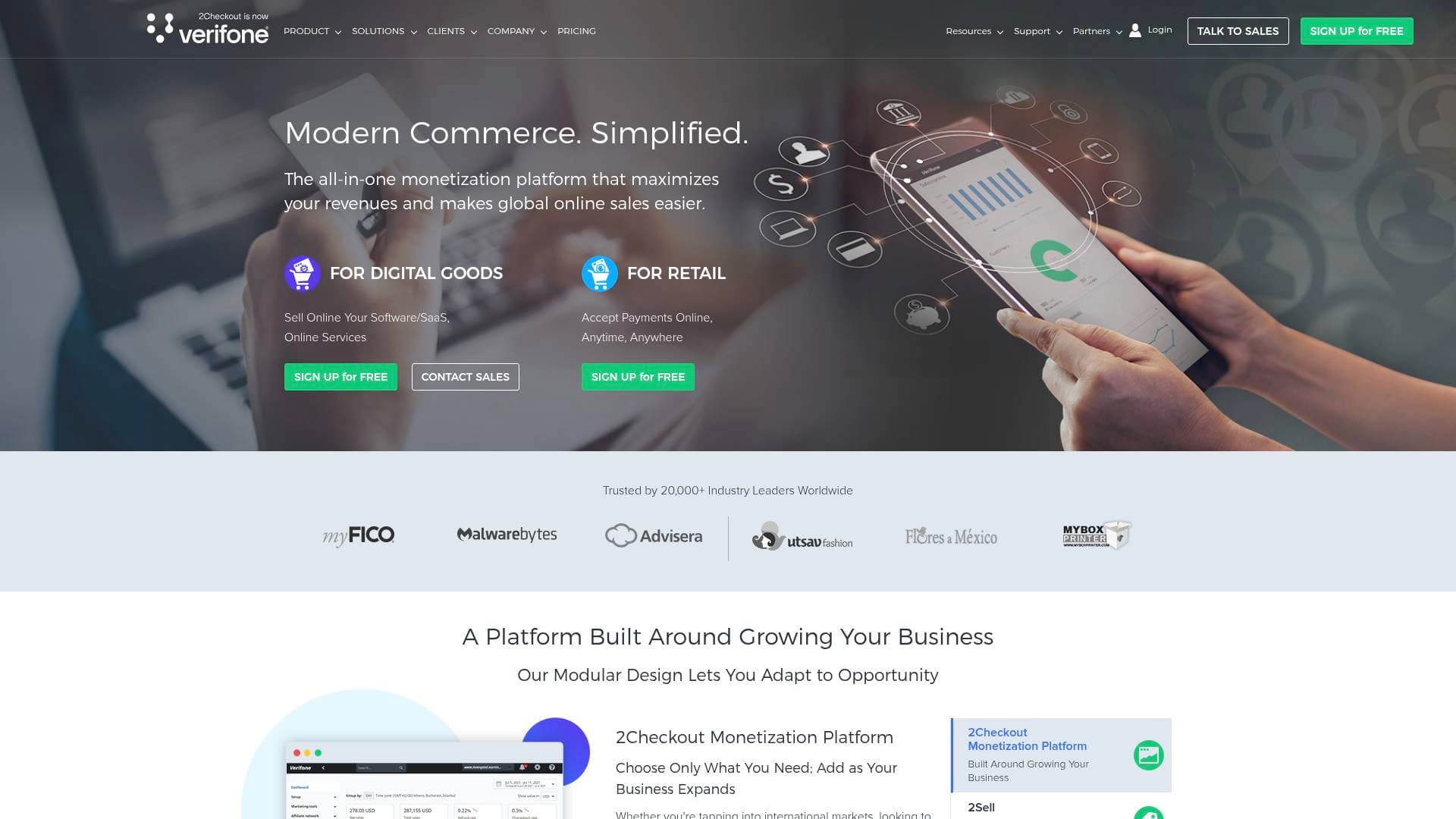 2Checkout interface screenshot showing main features and user interface
