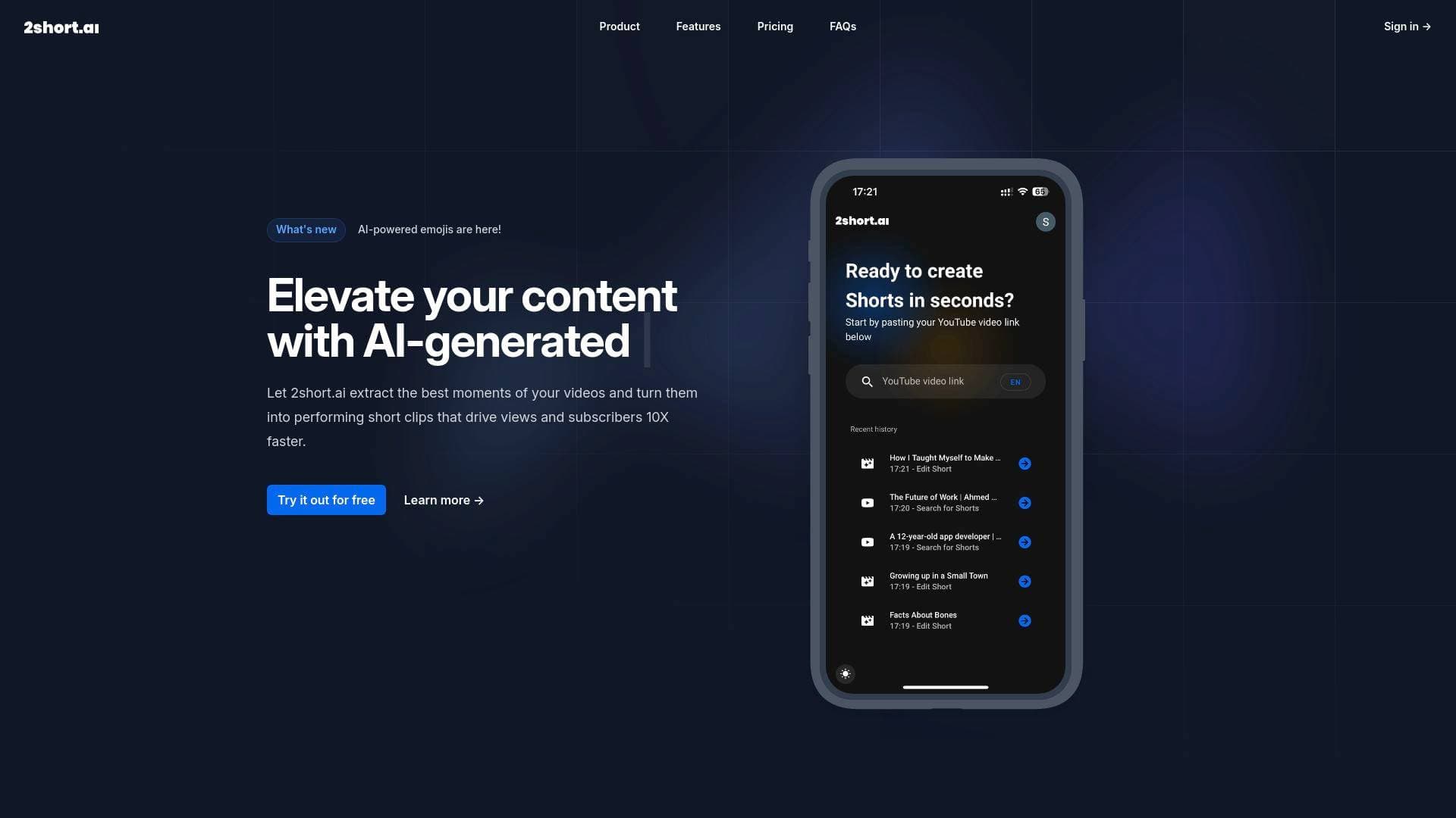 2Short interface screenshot showing main features and user interface