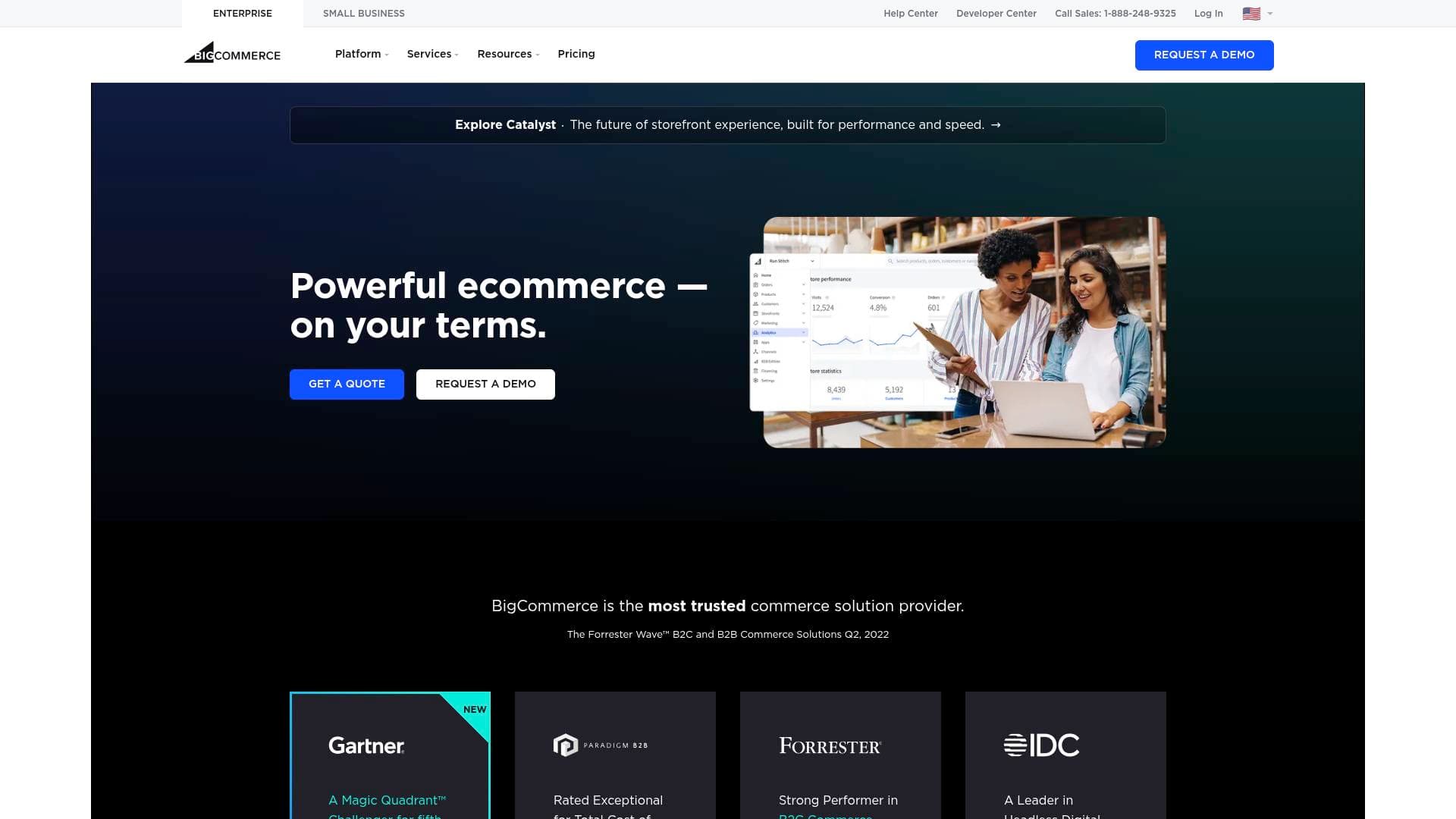 BigCommerce interface screenshot showing main features and user interface