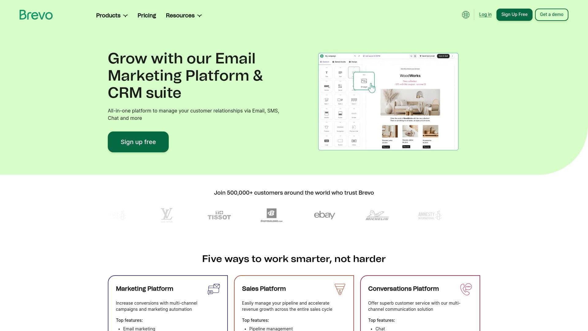 Brevo interface screenshot showing main features and user interface
