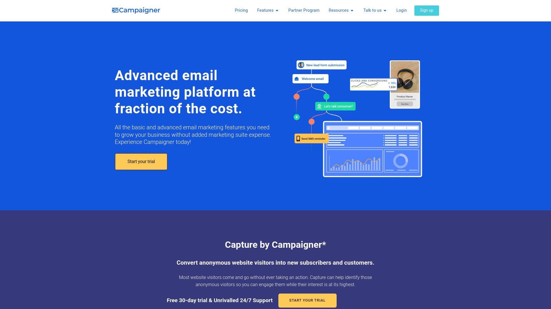 Campaigner interface screenshot showing main features and user interface