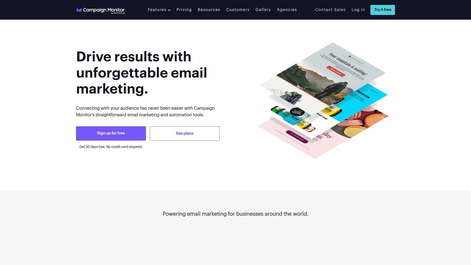 Campaign Monitor interface screenshot showing main features and user interface