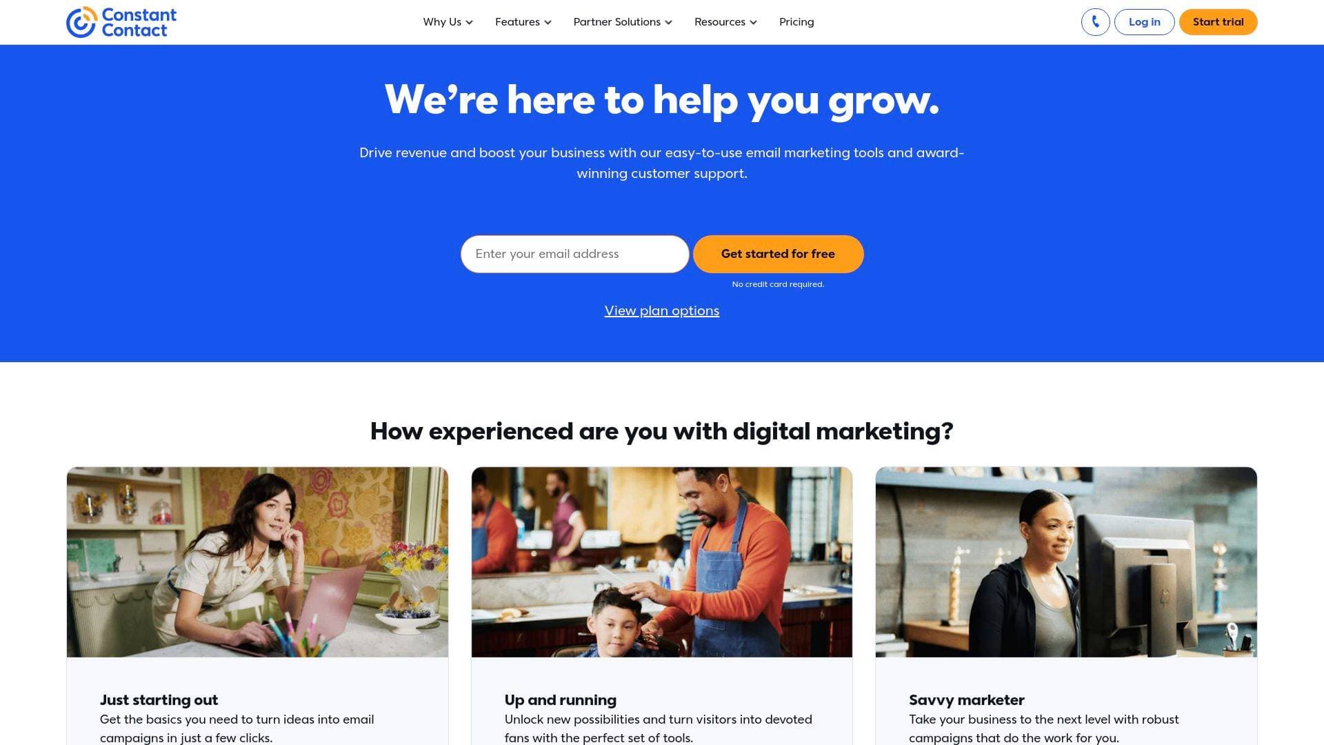 Constant Contact interface screenshot showing main features and user interface