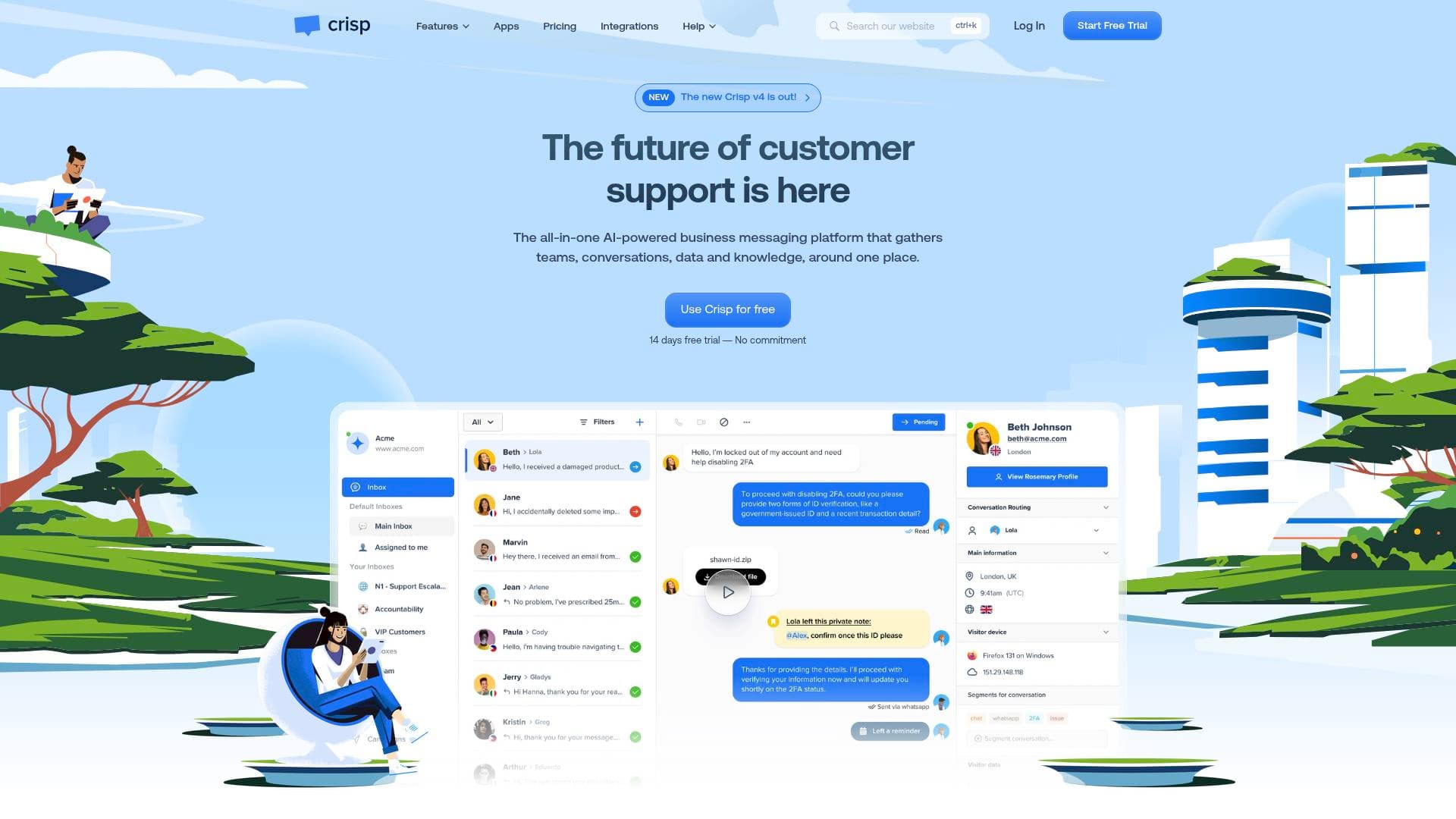 Crisp interface screenshot showing main features and user interface