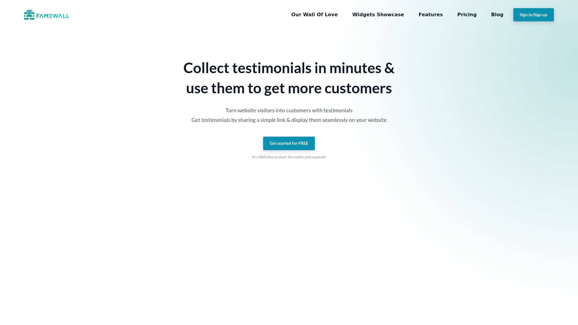 Famewall interface screenshot showing main features and user interface