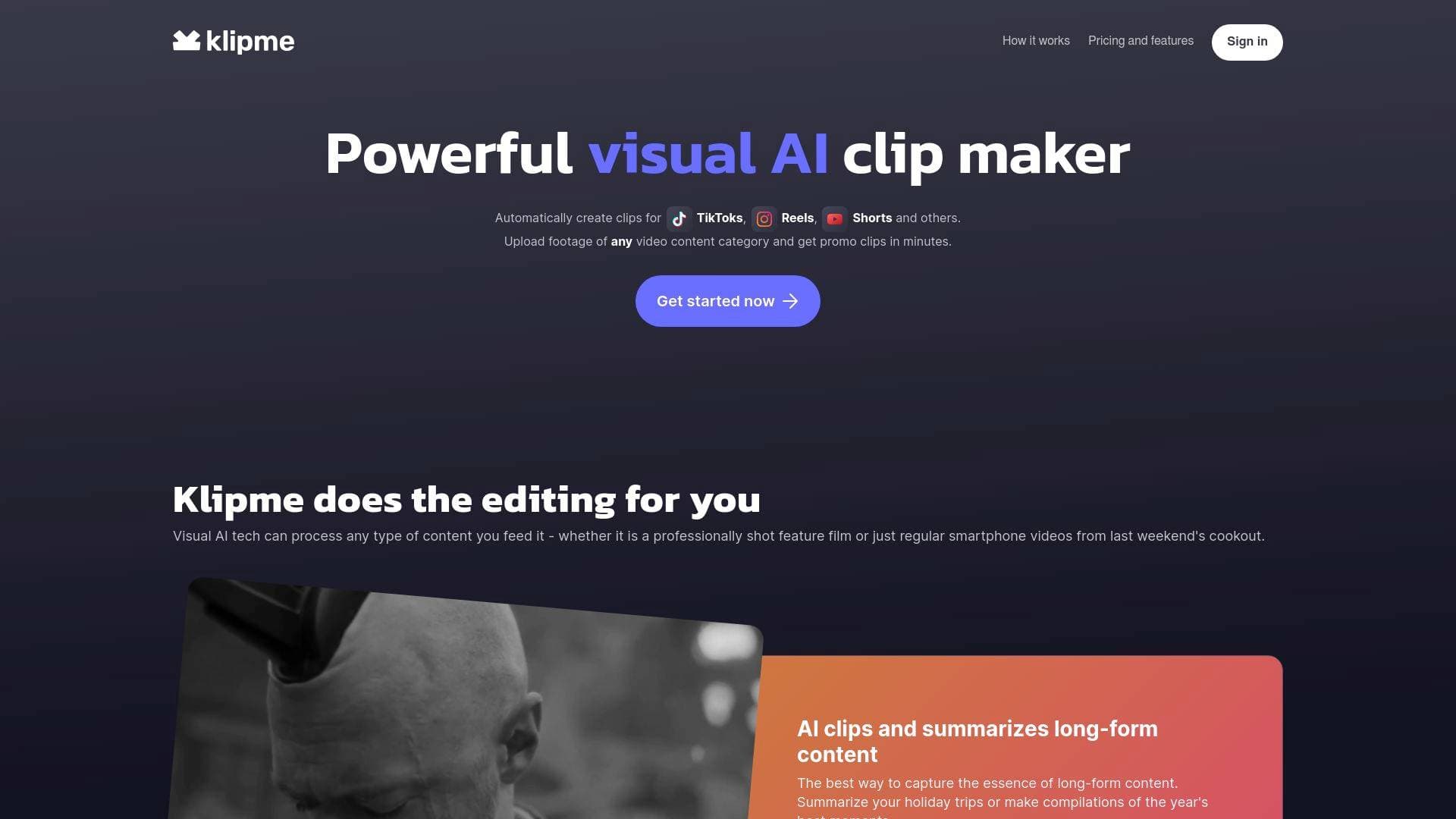Klip Me interface screenshot showing main features and user interface
