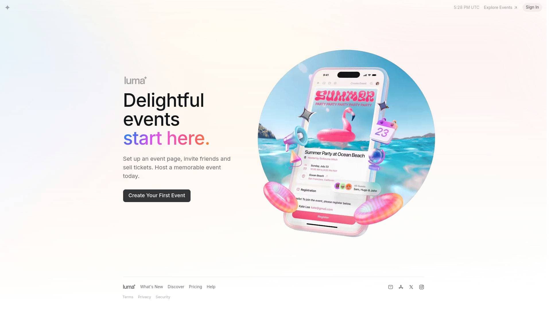 Luma interface screenshot showing main features and user interface