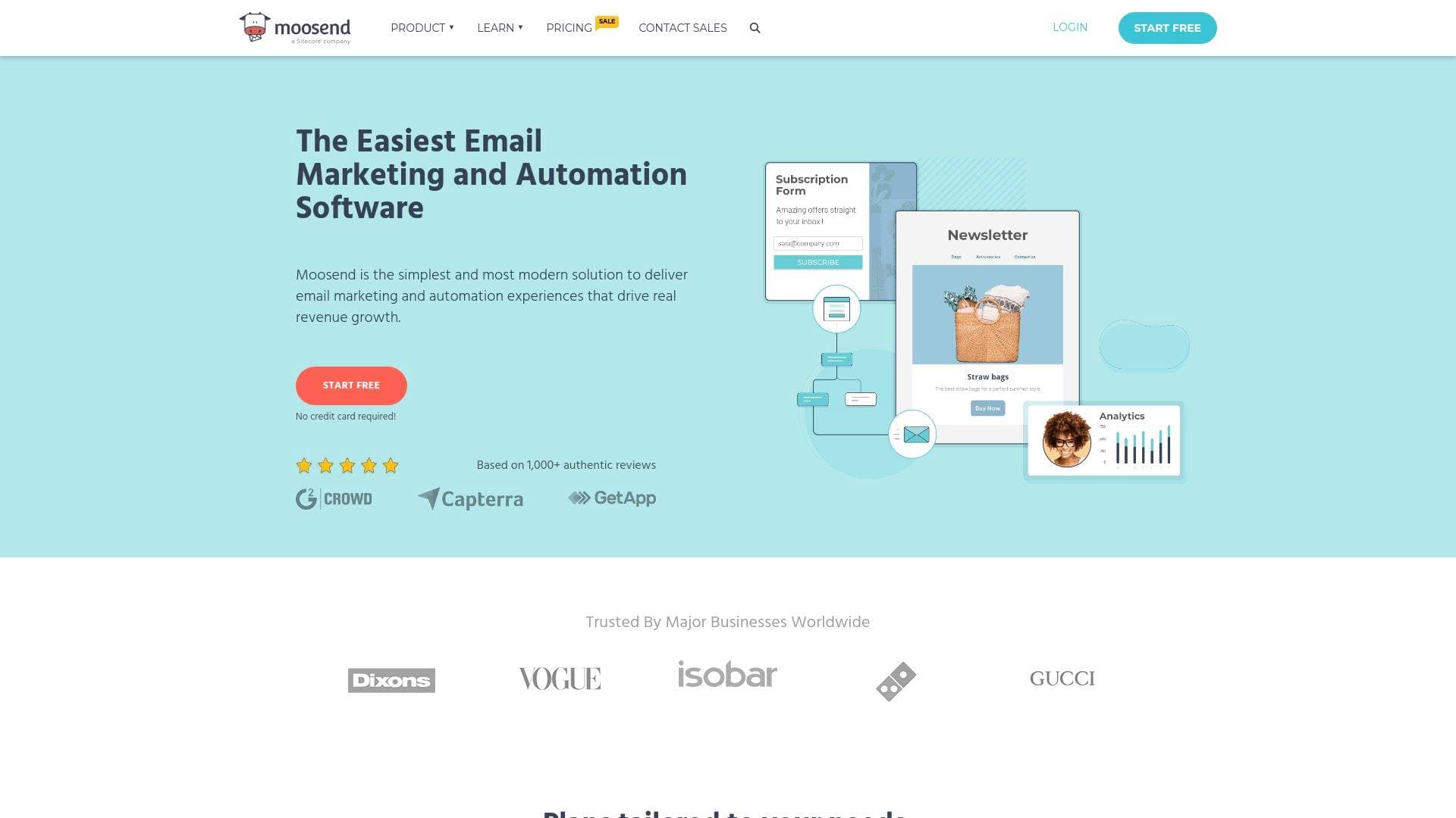 Moosend interface screenshot showing main features and user interface