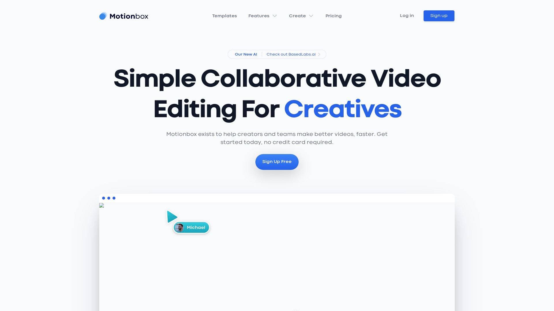 Motionbox interface screenshot showing main features and user interface