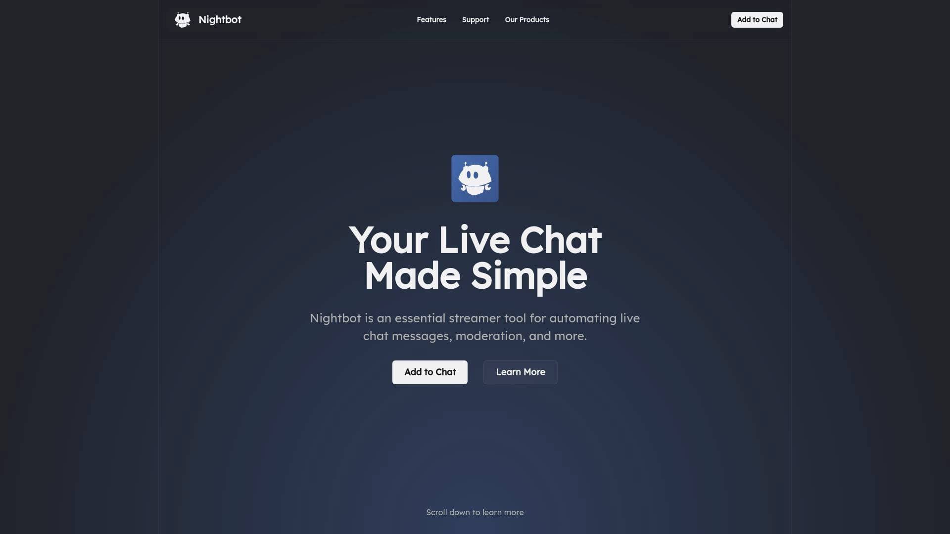 Nightbot interface screenshot showing main features and user interface