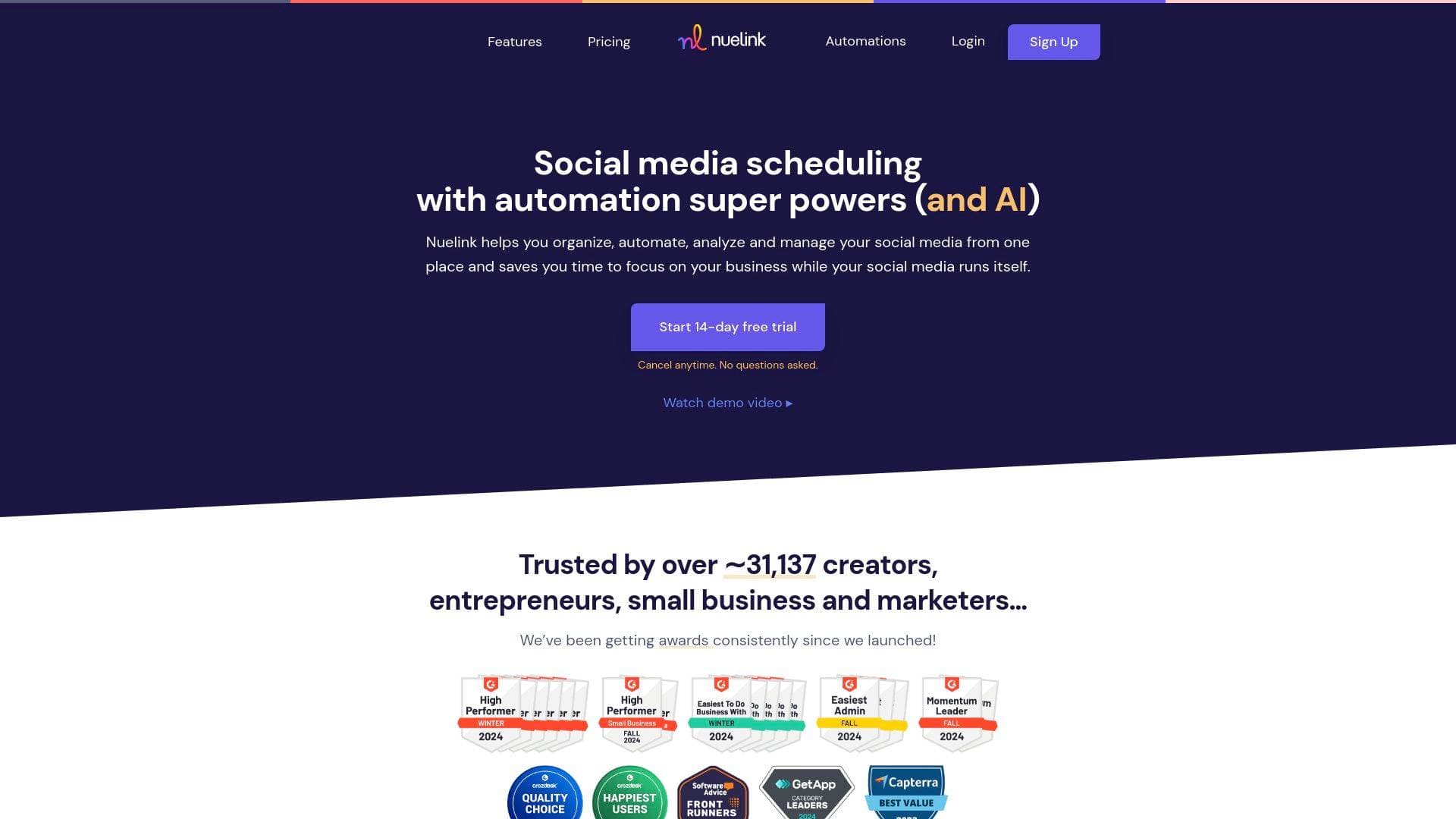 Nuelink interface screenshot showing main features and user interface