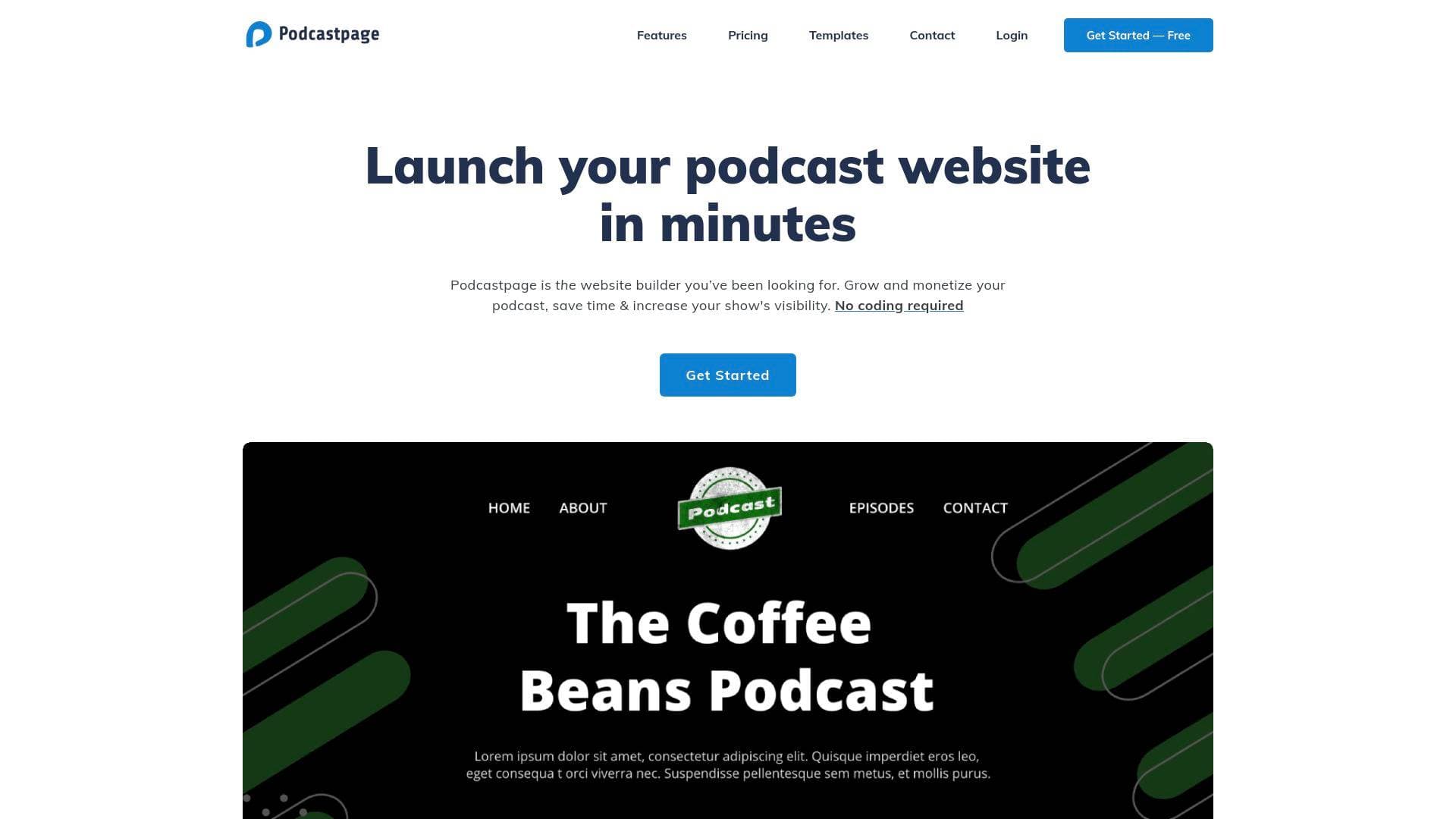 Podcastpage interface screenshot showing main features and user interface