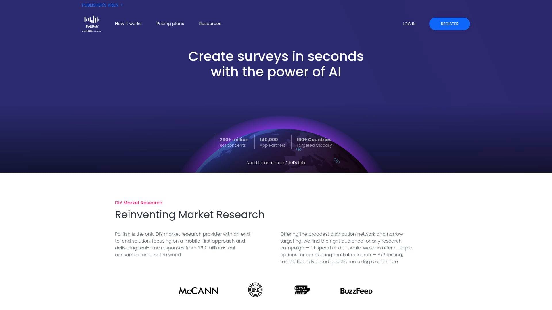 Pollfish interface screenshot showing main features and user interface