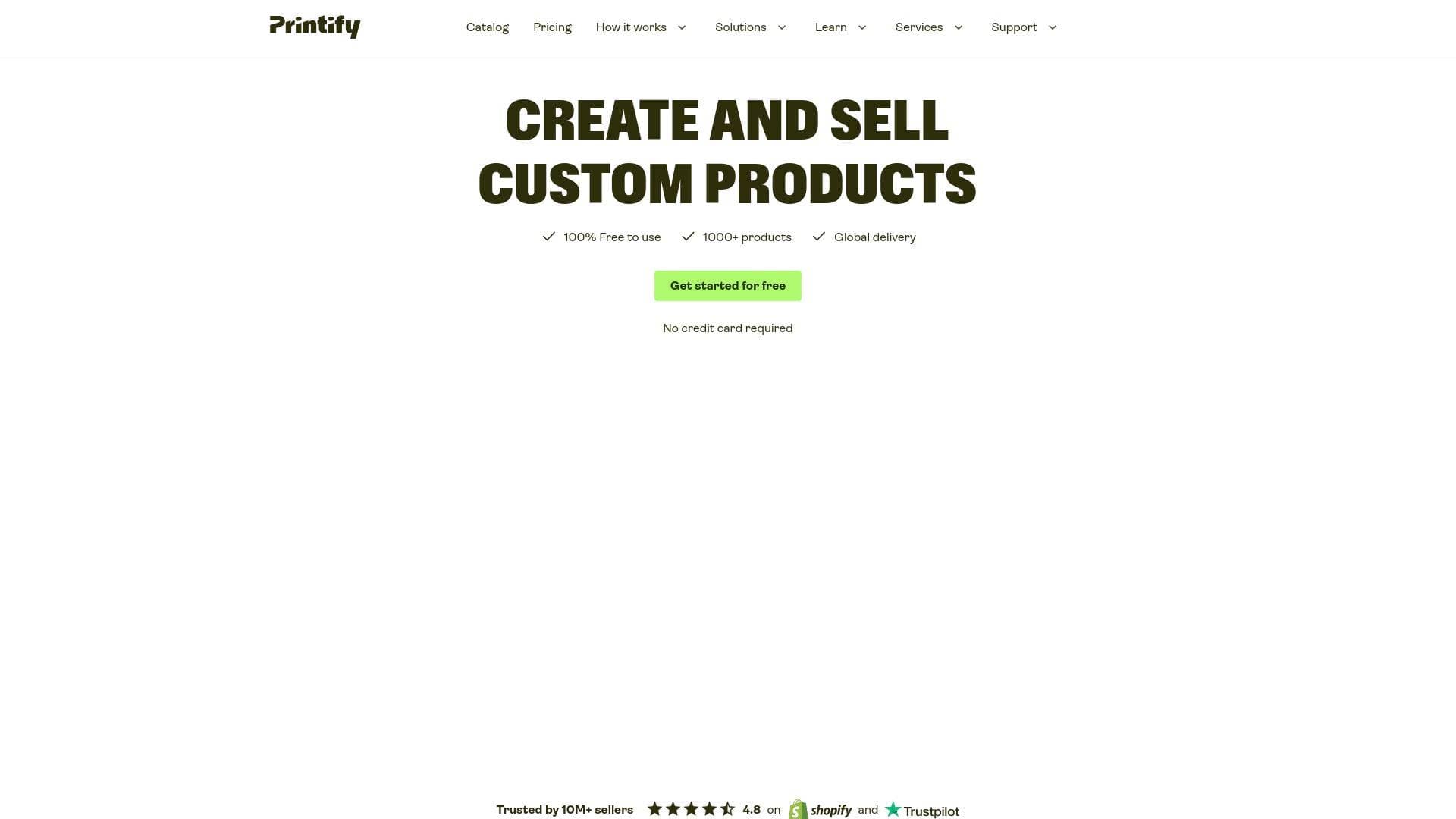 Printify interface screenshot showing main features and user interface