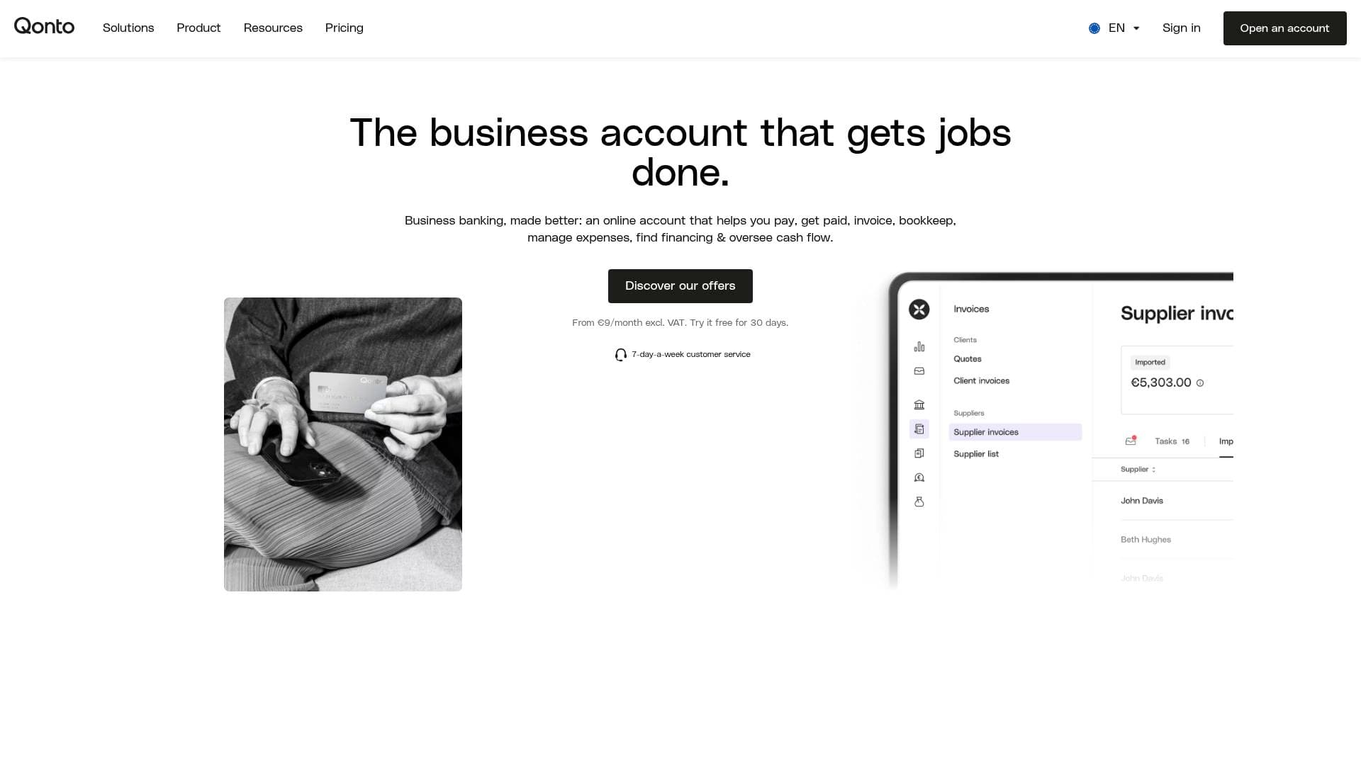 Qonto interface screenshot showing main features and user interface