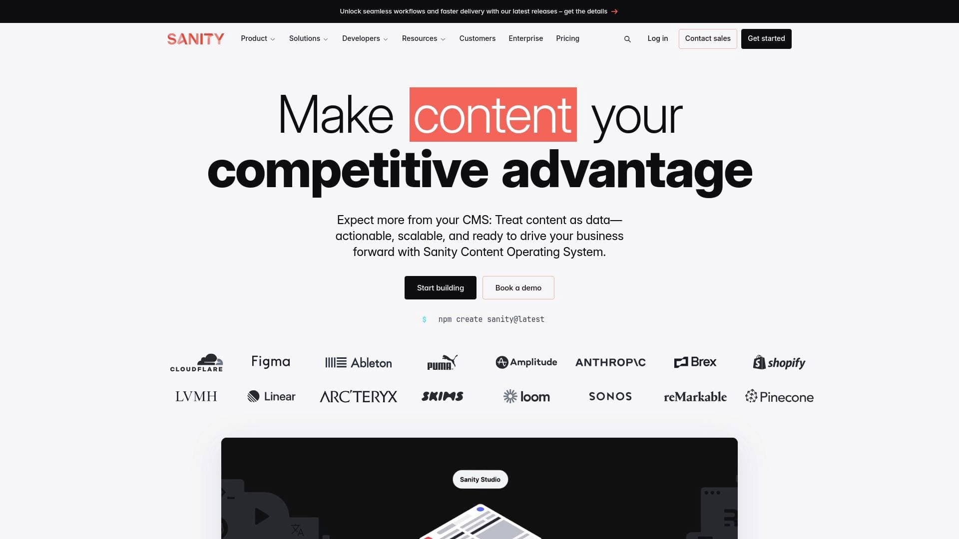 Sanity interface screenshot showing main features and user interface