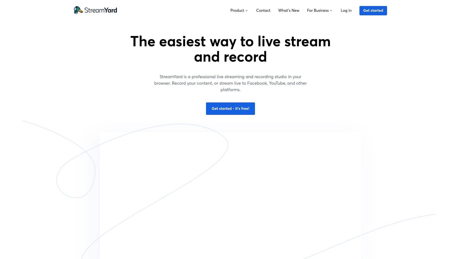 StreamYard interface screenshot showing main features and user interface