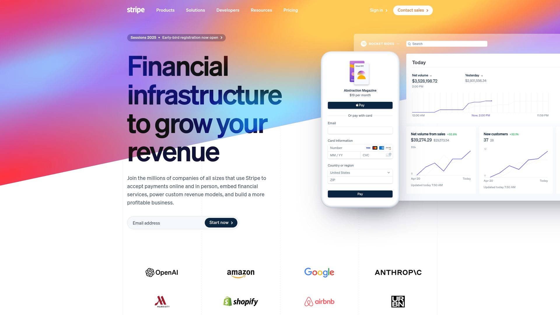 Stripe interface screenshot showing main features and user interface