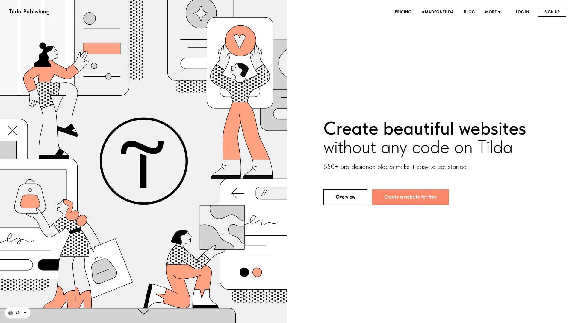 Tilda interface screenshot showing main features and user interface