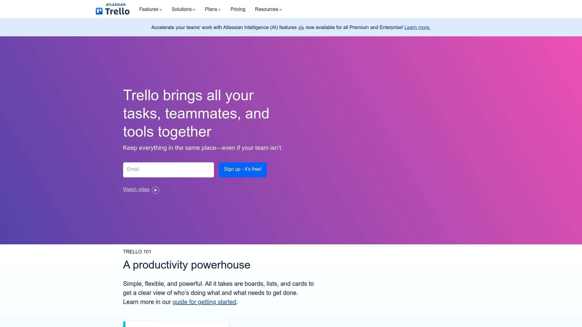 Trello interface screenshot showing main features and user interface