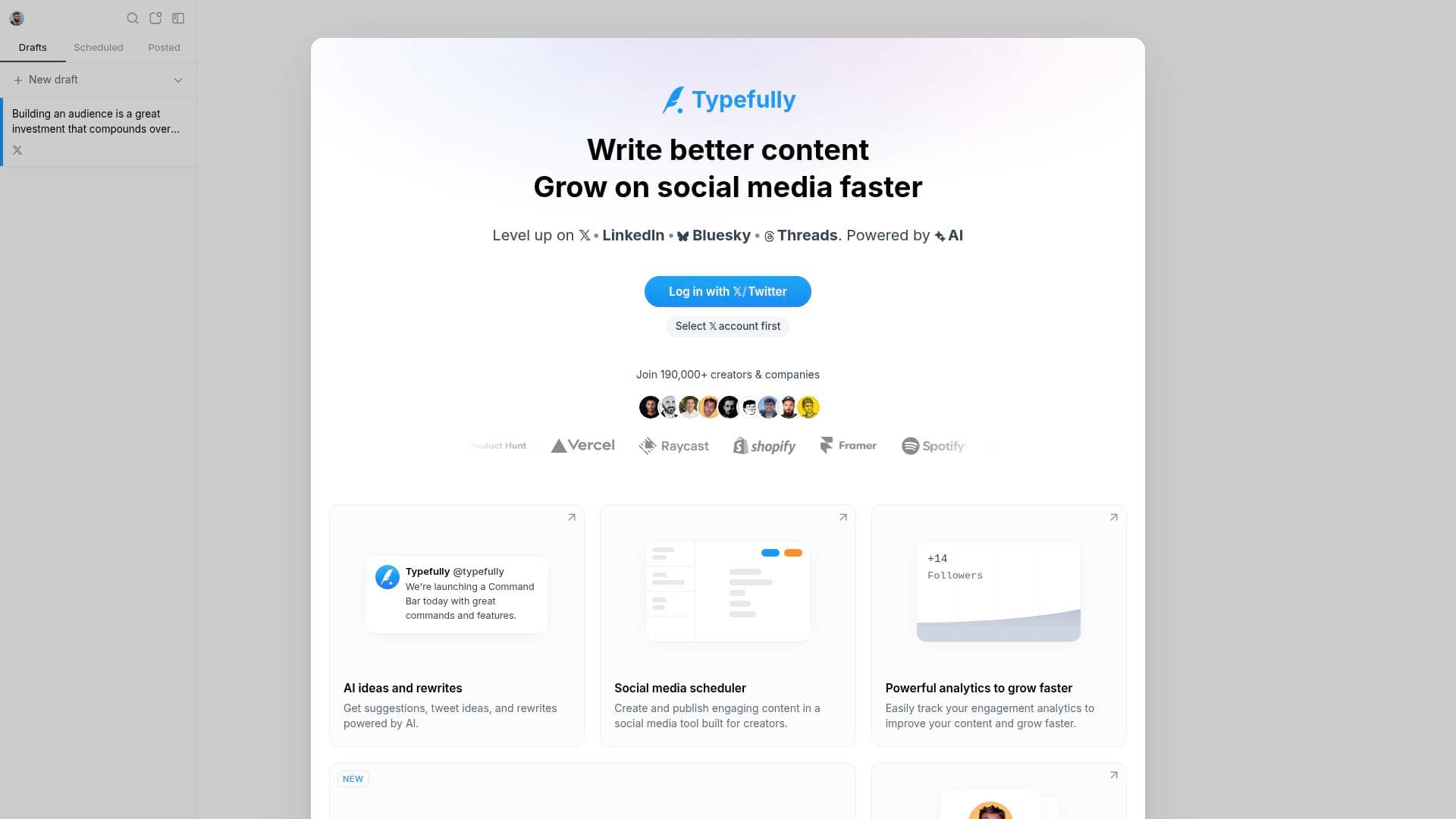Typefully interface screenshot showing main features and user interface