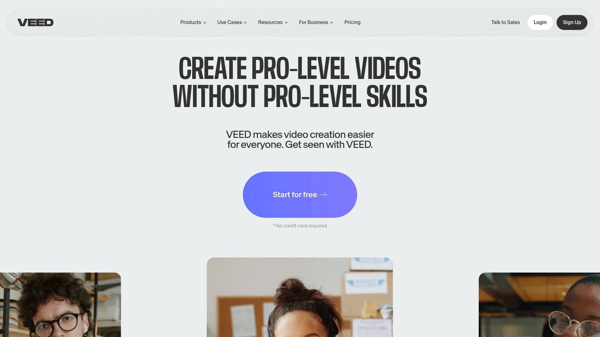 Veed interface screenshot showing main features and user interface