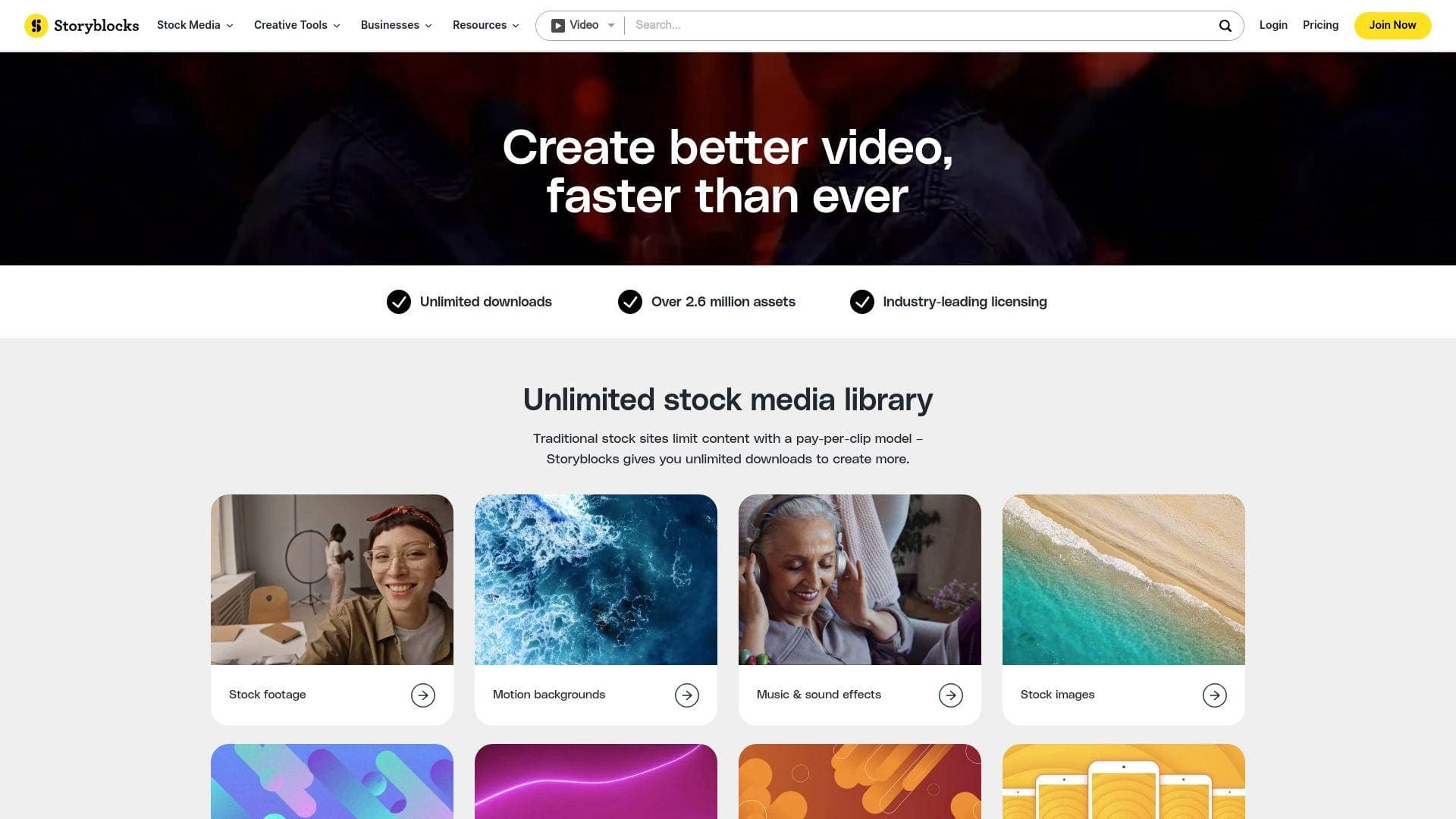 StoryBlocks interface screenshot showing main features and user interface