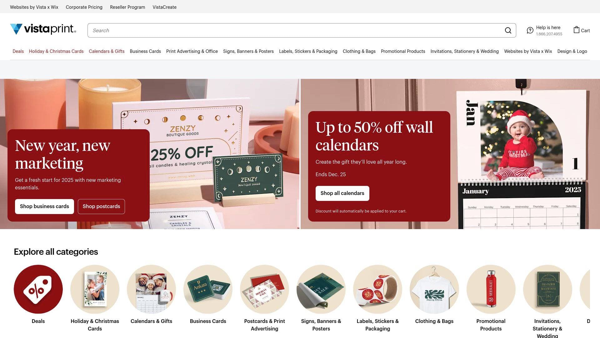 Vistaprint interface screenshot showing main features and user interface