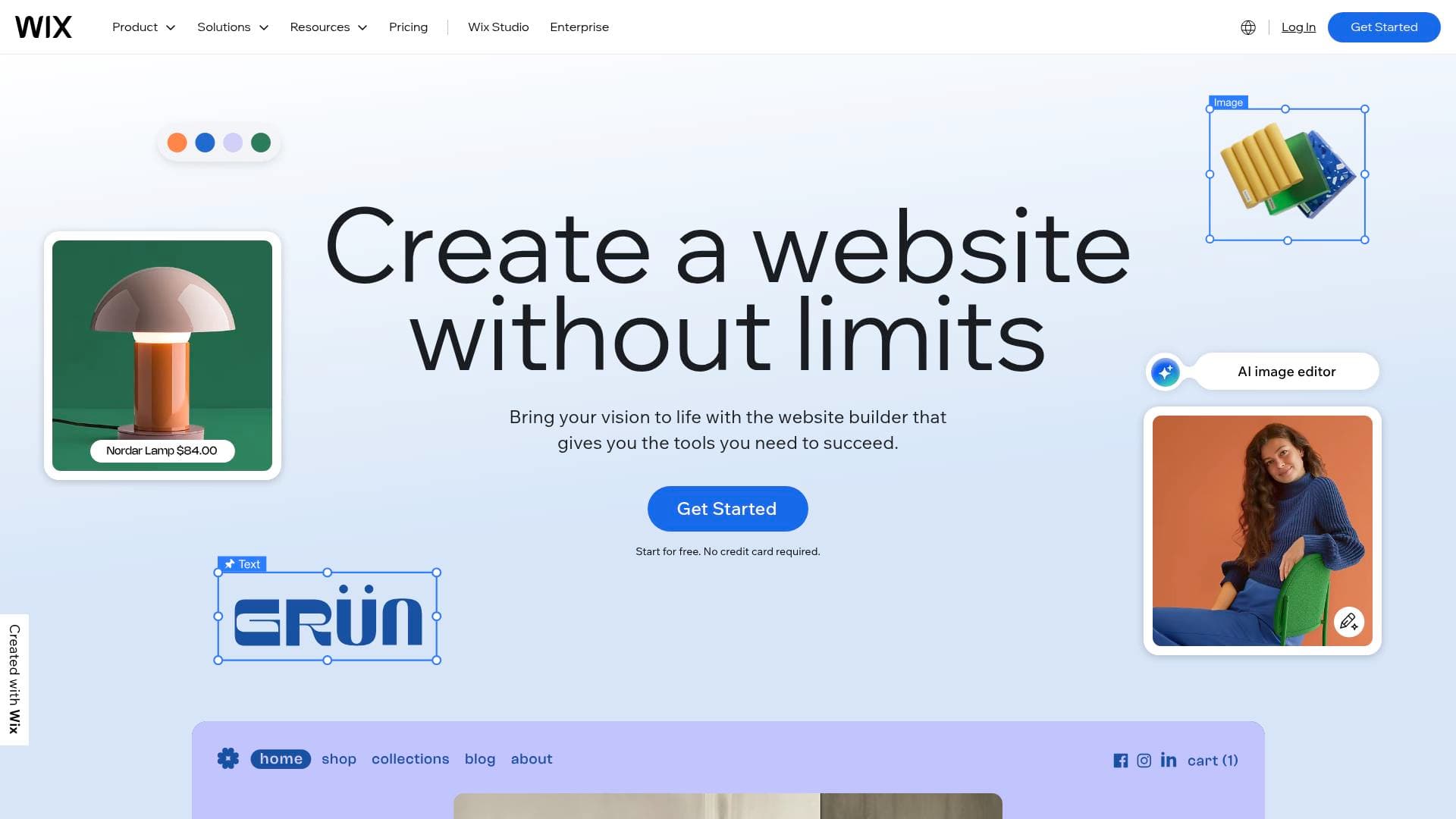 Wix interface screenshot showing main features and user interface
