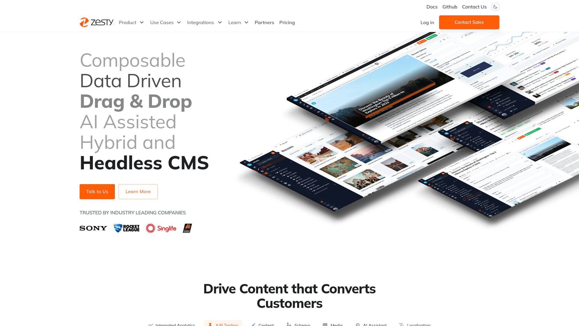 Zesty interface screenshot showing main features and user interface